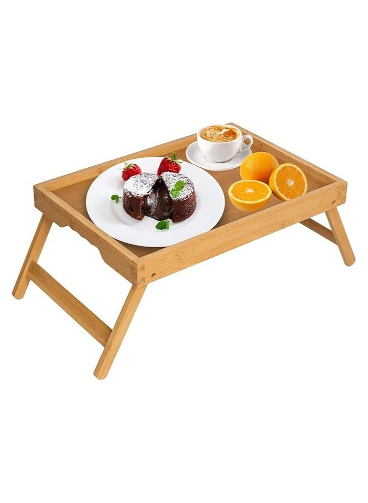 صينية سرير متعددة الوظائف من الخيزران بأرجل قابلة للطي - طاولة تقديم إفطار محمولة في السرير، وحامل كمبيوتر محمول قابل للطي، ومكتب رسم للأريكة (خشب طبيعي) - Image 1